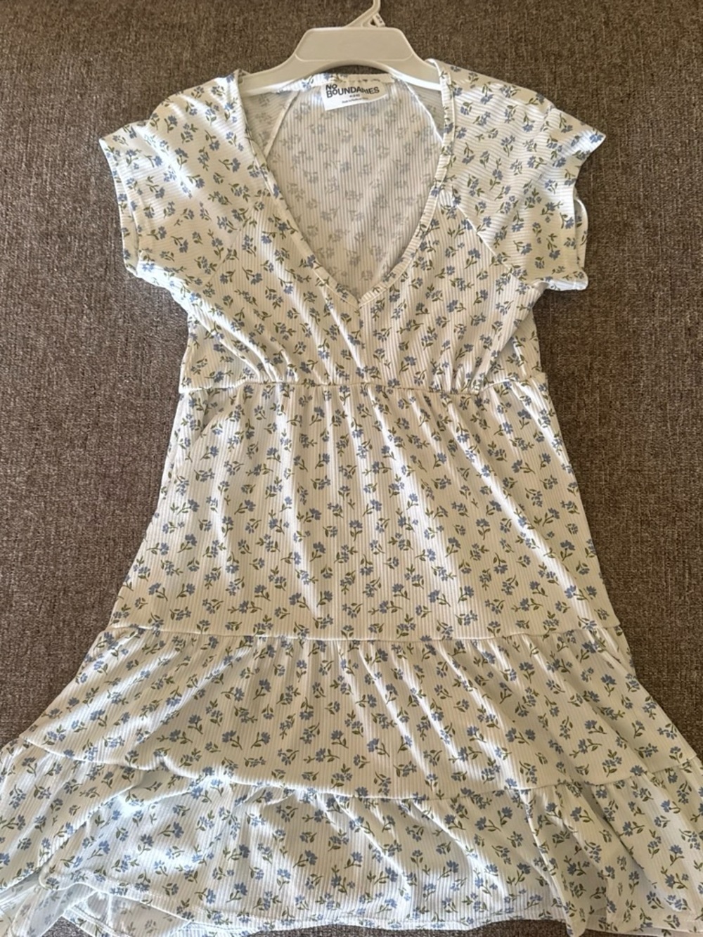 No Boundaries Cream Dress with Blue Floral Print
